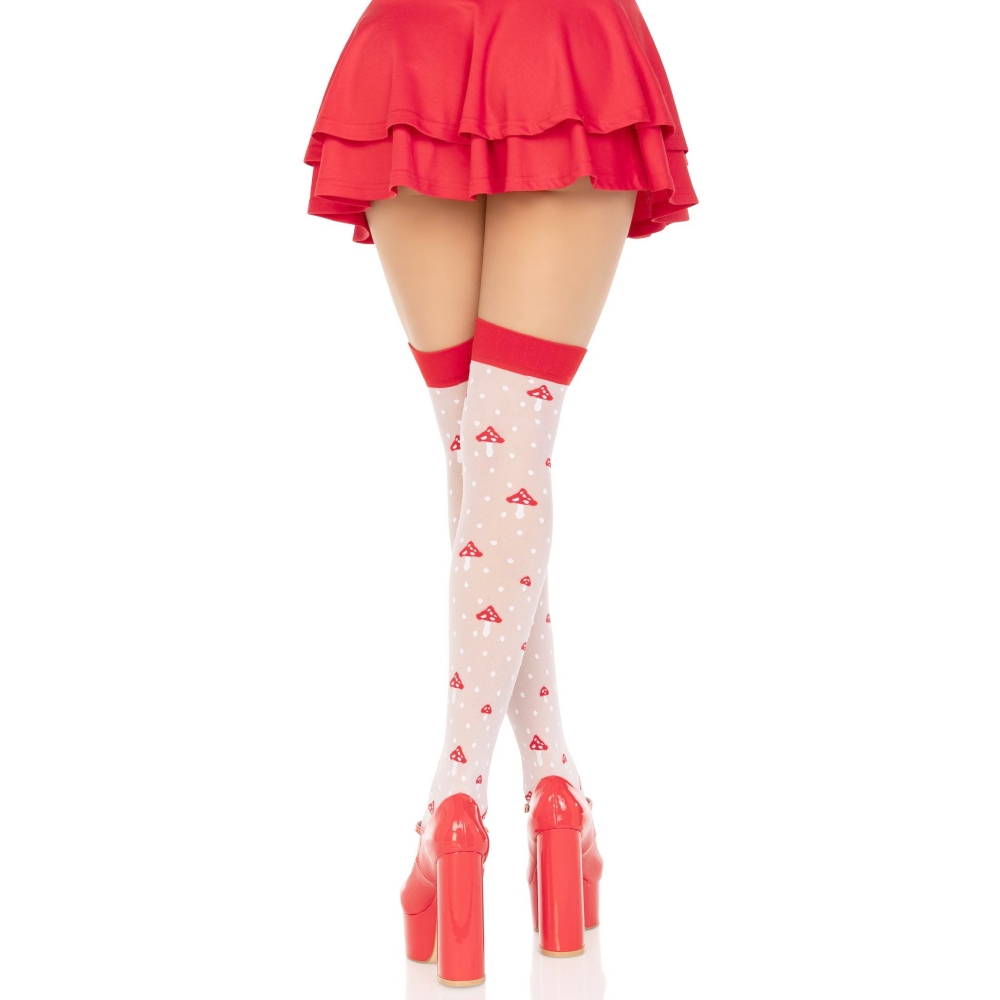 Leg Avenue - Spandex Mushroom Thigh high stockings - White/Red